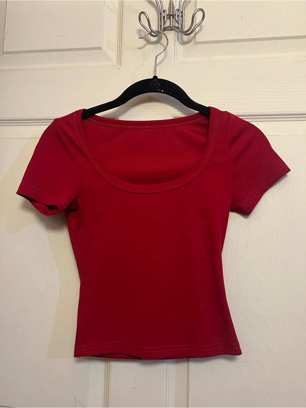 SHEIN Red Scoop Neck Short Sleeve Top